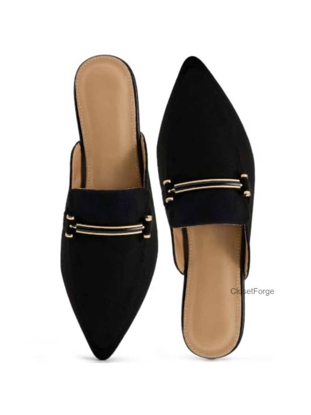 Faux Suede Mules for Women Dressy Flats Closed Toe Buckle Slip-On Comfort